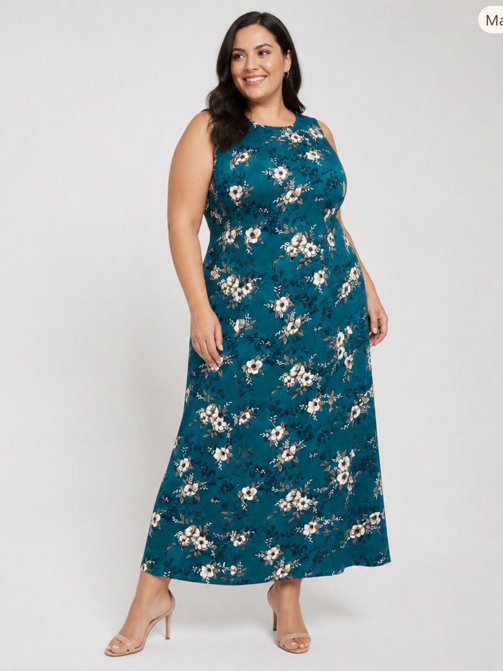 Teddi Teal Floral Sleeveless Maxi Dress – Size 12 EUC
